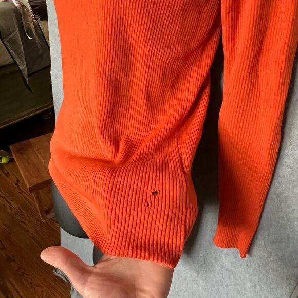 VTG 100% Wool Ribbed Johnny Collar Mock Neck Orange Hiking Base Layer w flaws - Picture 3 of 13
